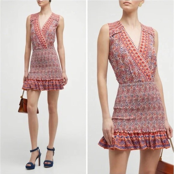 Veronica Beard Cox Paisley Dress Sleeveless Smocked Mini Boho Casual Size XL - Picture 1 of 9